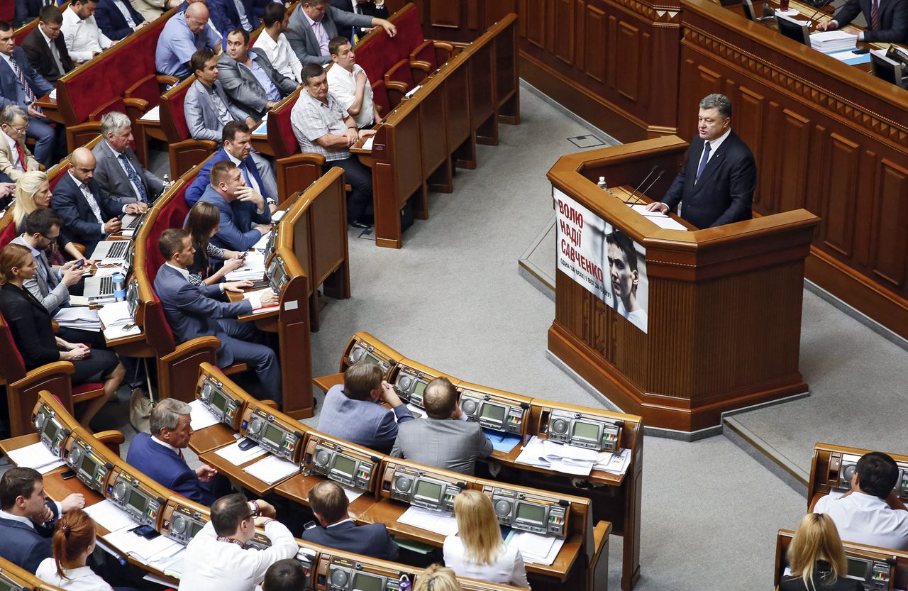 President Porosjenko eerder dit jaar in het Oekraïense parlement.