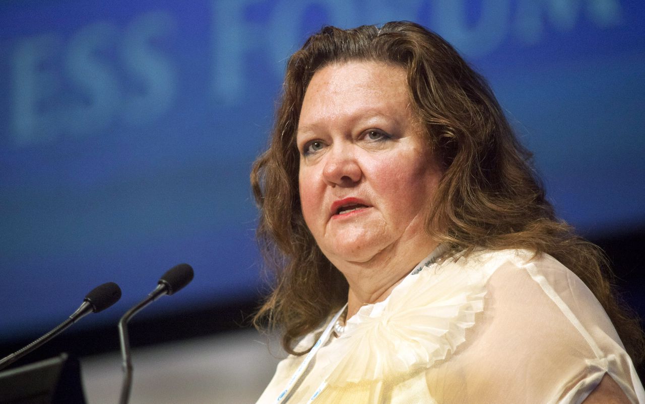 Gina Rinehart, chairwoman of Hancock Prospecting Pty., speaks at the Commonwealth Business Forum in Perth, Australia, on Wednesday, Oct. 26, 2011. Rinehart, the first woman to top Forbes Asia's list of Australia's richest people, said new Australian resource and energy projects are being hindered by a burdensome approvals process. Photographer: Ron D'Raine/Bloomberg *** Local Caption *** Gina Rinehart