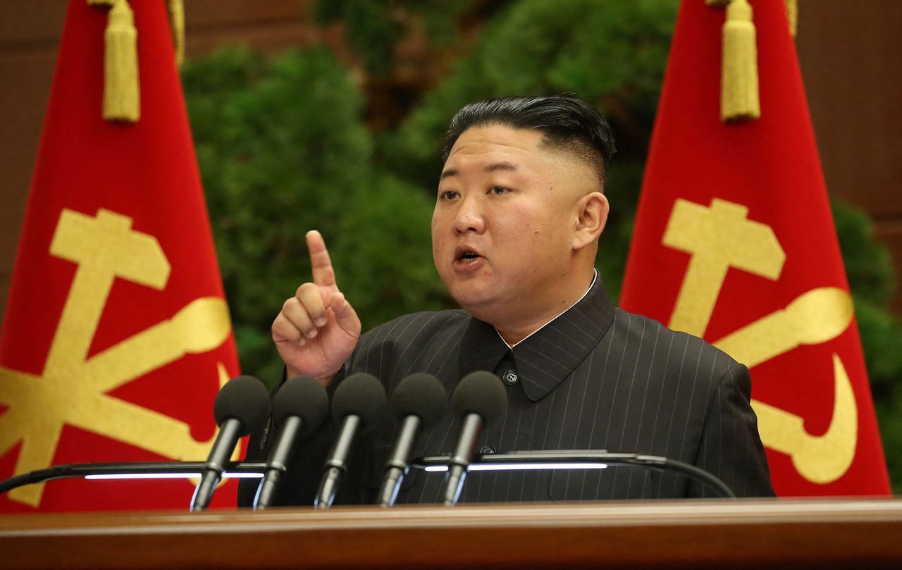 Leider van Noord-Korea Kim Jong-un dinsdag bij een congres van de Arbeiderspartij in Pyongyang.
