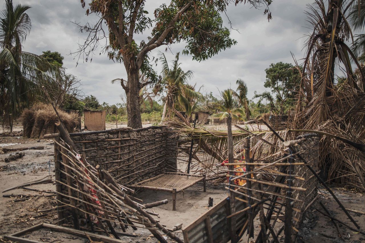 Verwoeste woningen na een eerdere aanslag door jihadisten in Cabo Delgado.