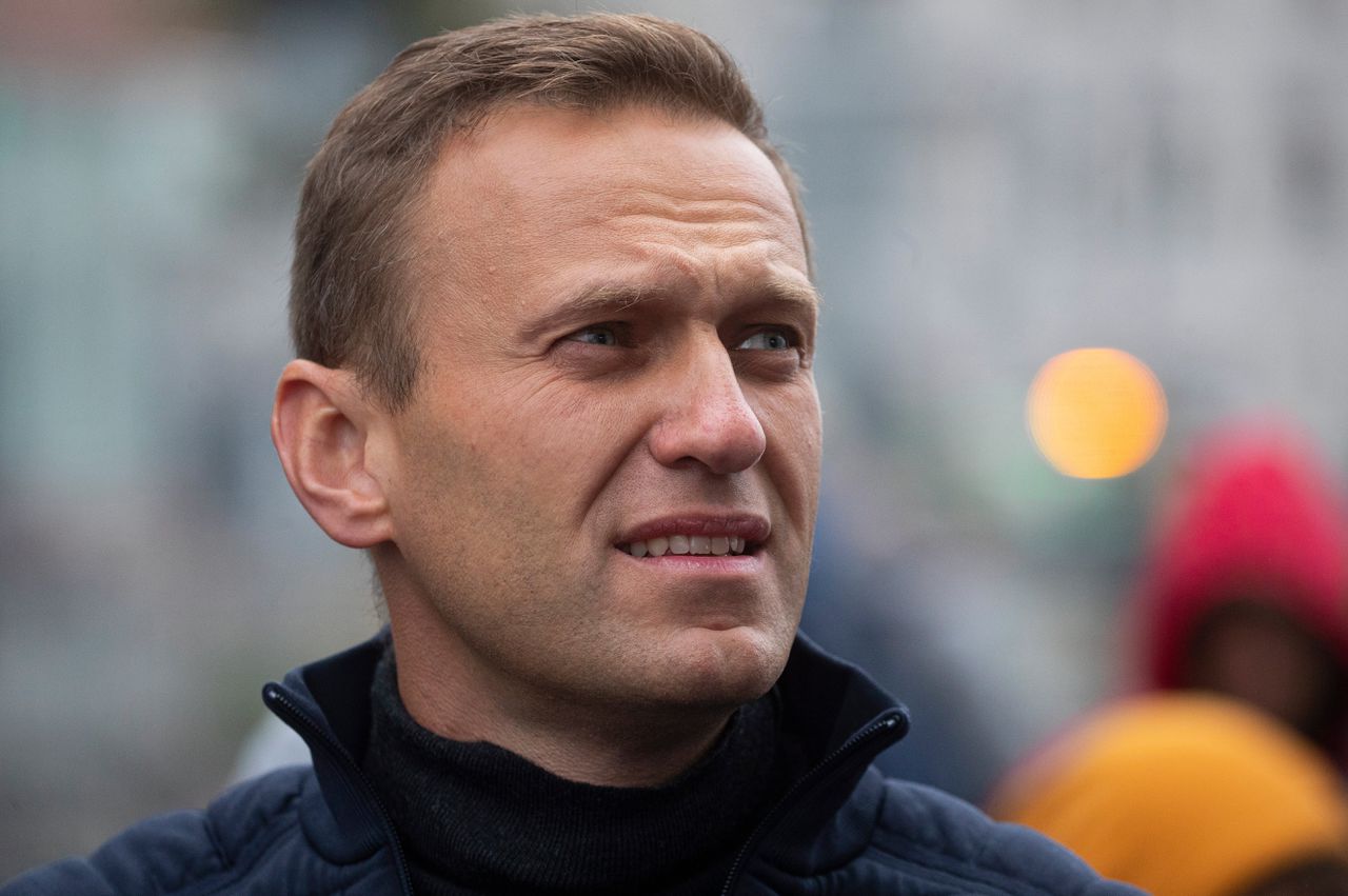 Aleksej Navalny tijdens een demonstratie in Moskou.