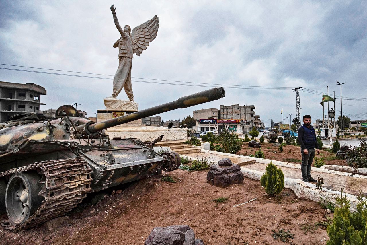 Een plein in de tijdens de Syrische burgeroorlog zwaar getroffen stad Kobani.