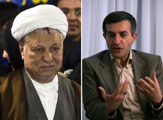 Combinatiefoto met links Akbar Hashemi Rafsanjani en rechts Esfandyar Rahim Mashaie.