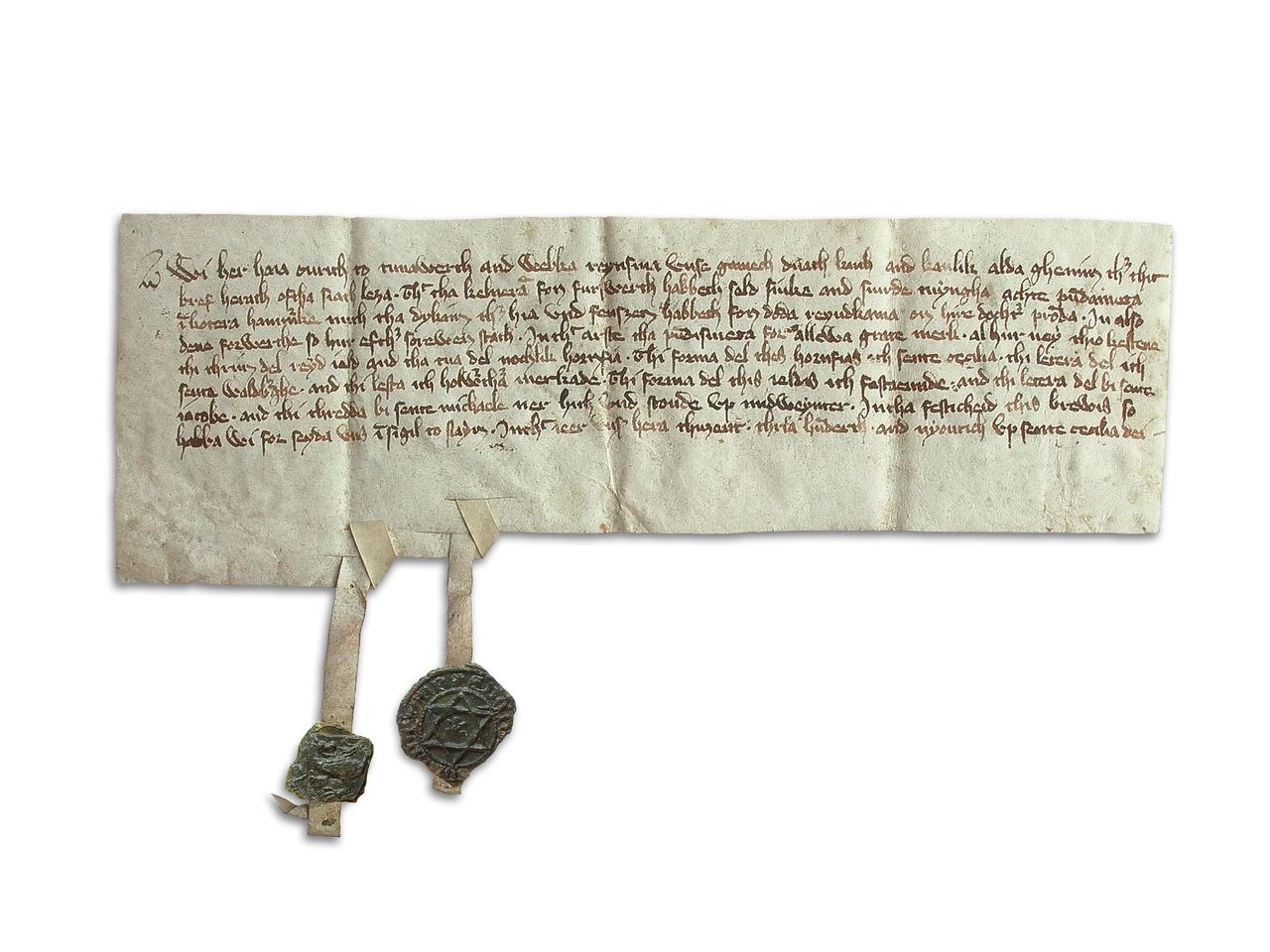 De oorkonde van Foswerd is een van de oudste bewaard gebleven Friestalige documenten: een koopakte uit 1390. foto fryske akademy