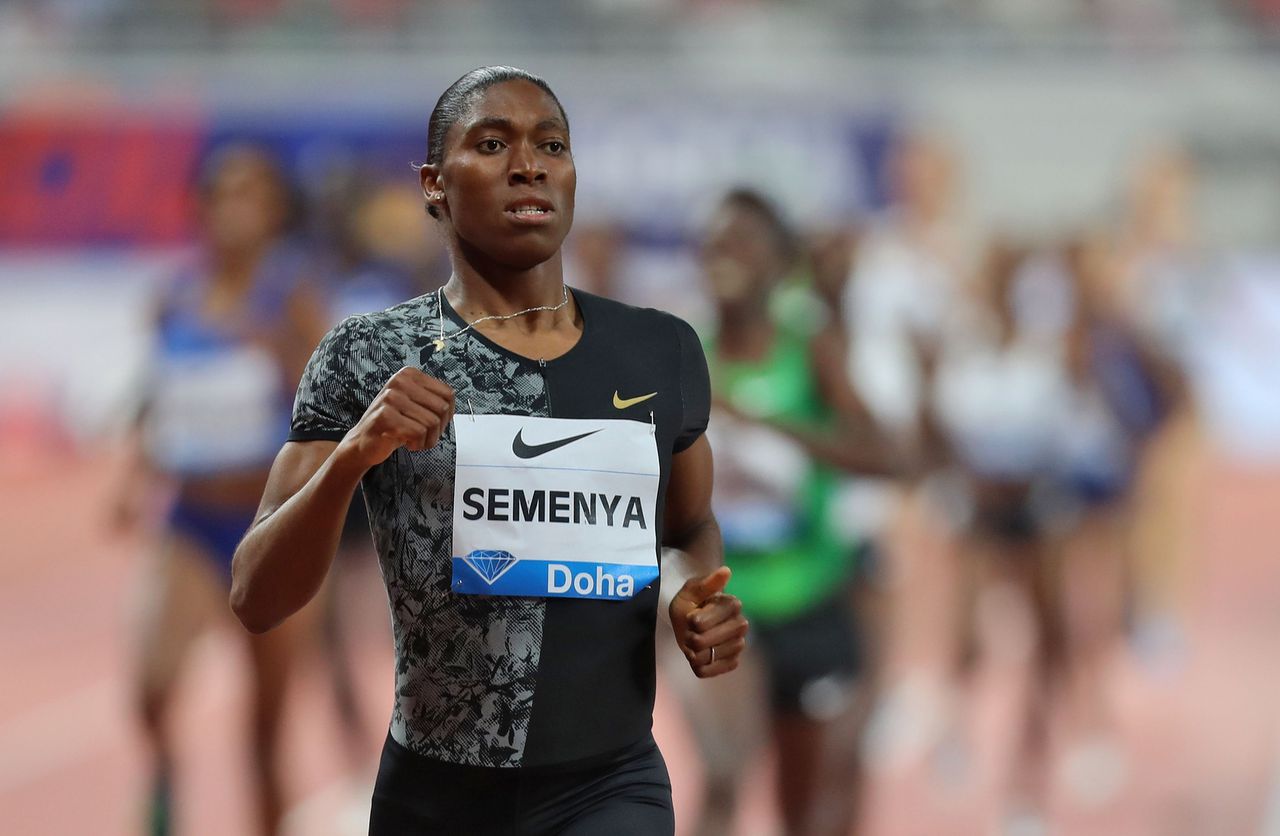 Caster Semenya na het behalen van de winst op de 800 meter bij de Diamond League in Doha.