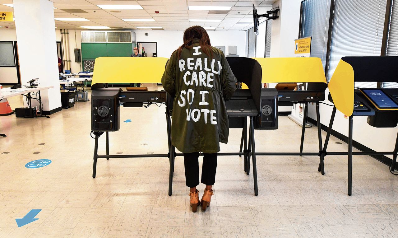 Een stembureau in Californië. Melania Trump droeg eens een jas met de tekst: ‘I Really Don't Care Do You?’