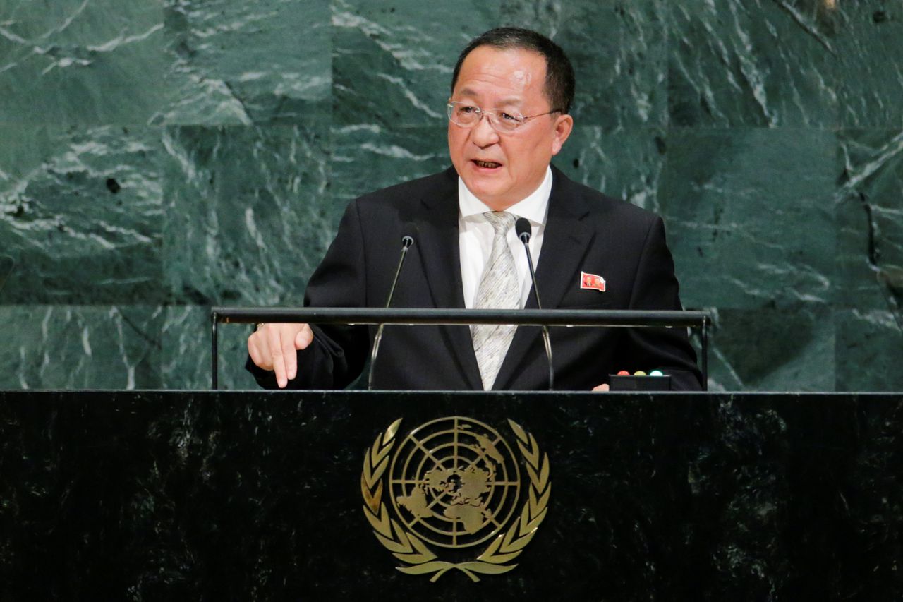 De Noord-Koreaanse minister van Buitenlandse Zaken spreekt voor de VN.