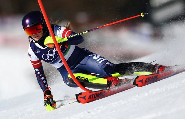 Mikaela Shiffrin tijdens haar eerste run.