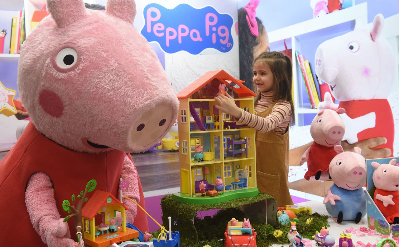 Peppa Pig op een speelgoedbeurs in Duitsland.