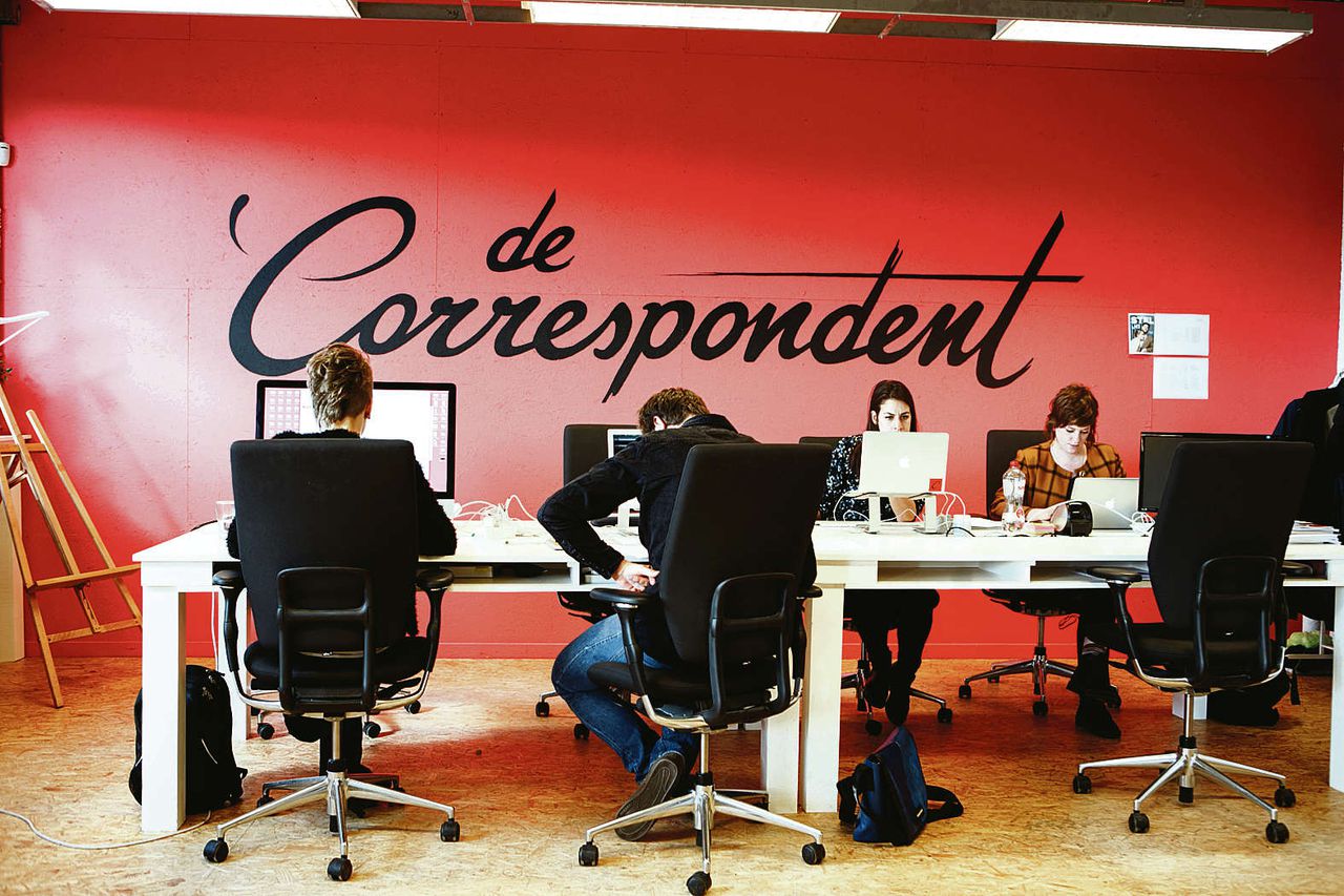 Het kantoor vanDe Correspondent in Amsterdam-Noord. De redactie huist inmiddels in Amsterdam-Oost.