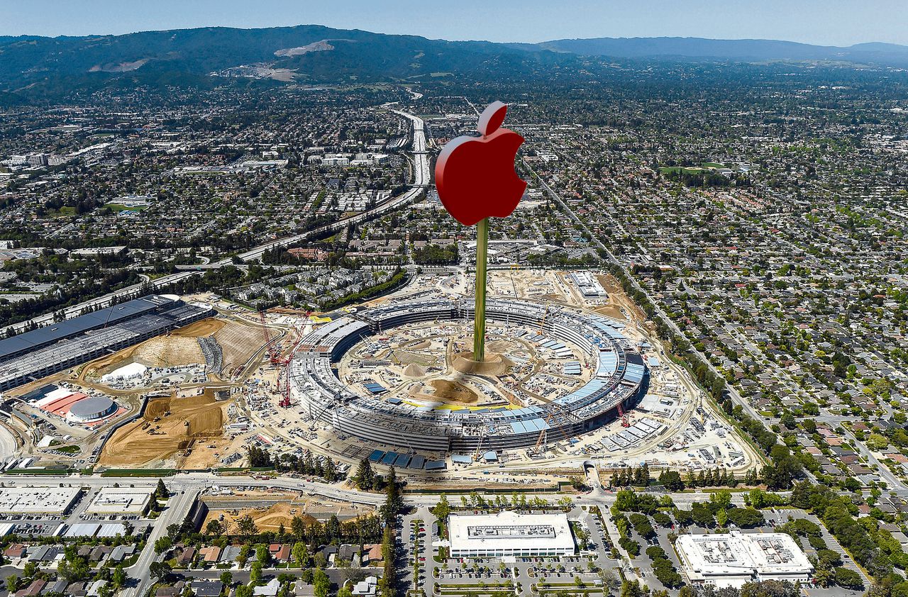 De nieuwe campus van Apple in aanbouw in Cupertino.