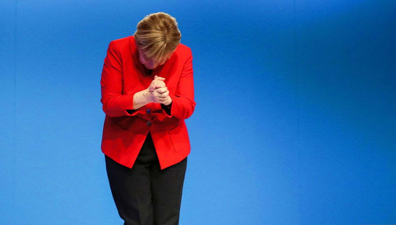 Angela Merkel op de CDU conferentie in Essen