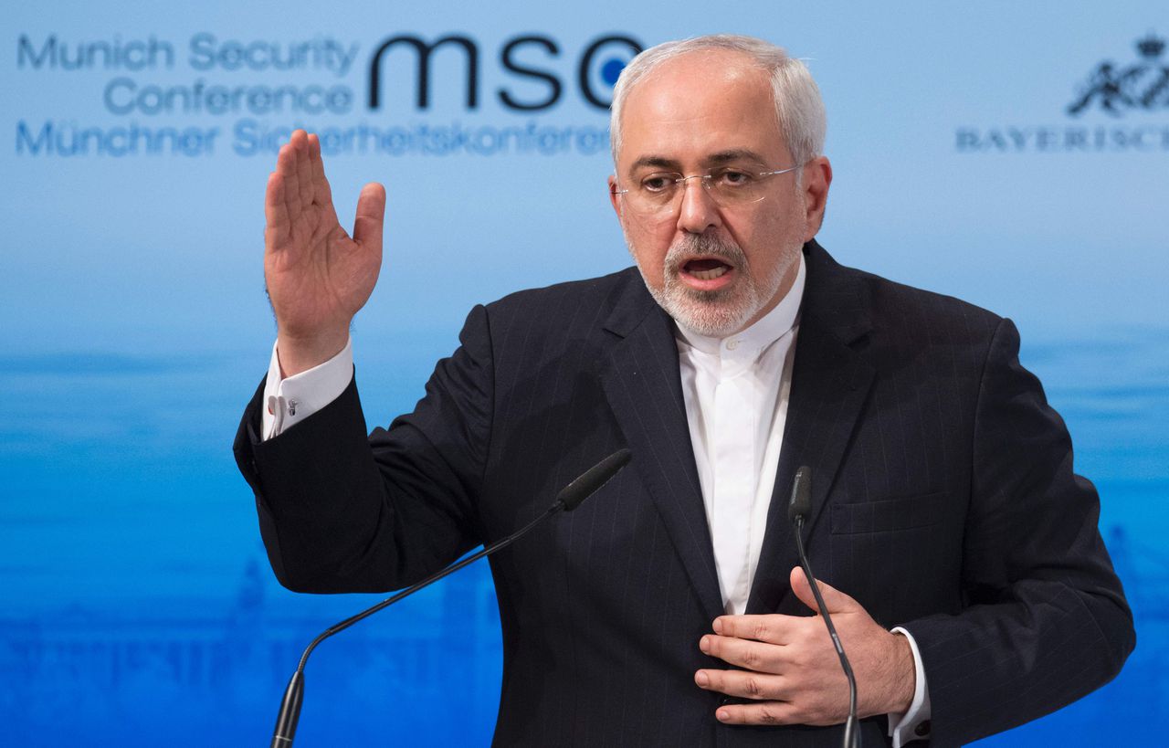 De Iraanse minister van Buitenlandse Zaken, Mohammad Javad Zarif tijdens de veiligheidsconferentie in München.