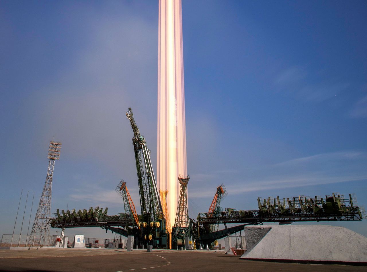 De Sojoez-raket die op 11 oktober vanuit Kazachstan gelanceerd moest na twee minuten een noodlanding maken. NASA/Bill Ingalls