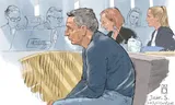 Rechtbanktekening van Juan S., de Spaanse vrachtwagenchauffeur die op 27 augustus 2022 inreed op een buurtfeest in Nieuw-Beijerland. Beeld Aloys Oosterwijk/ANP 