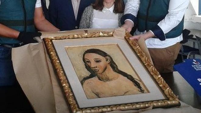 Het Picasso-schilderij ‘Hoofd van een jonge vrouw’. Foto Guardia Civil