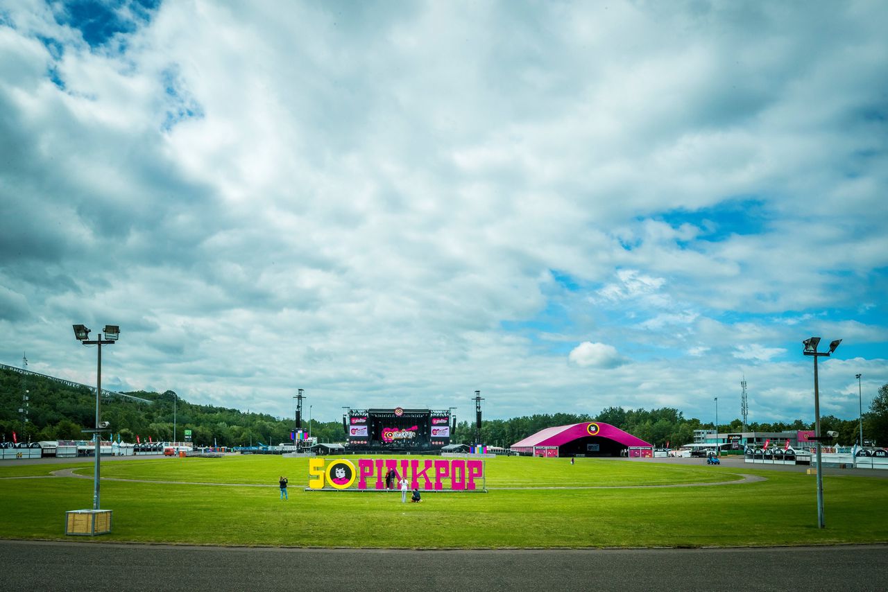 Het muziekfestival Pinkpop vlak voor de aftrap in 2019