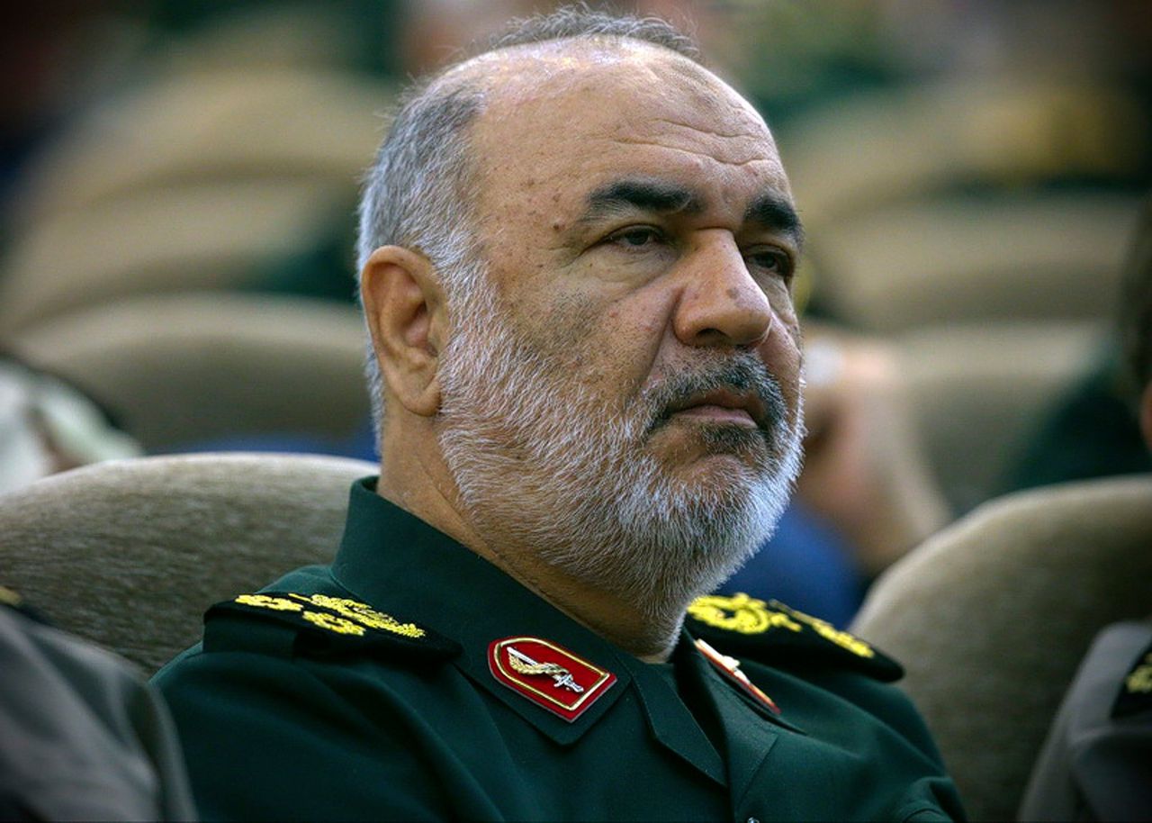 Generaal-majoor Hossein Salami, sinds april hoofd van Irans Revolutionaire garde, bij een bijeenkomst in Teheran