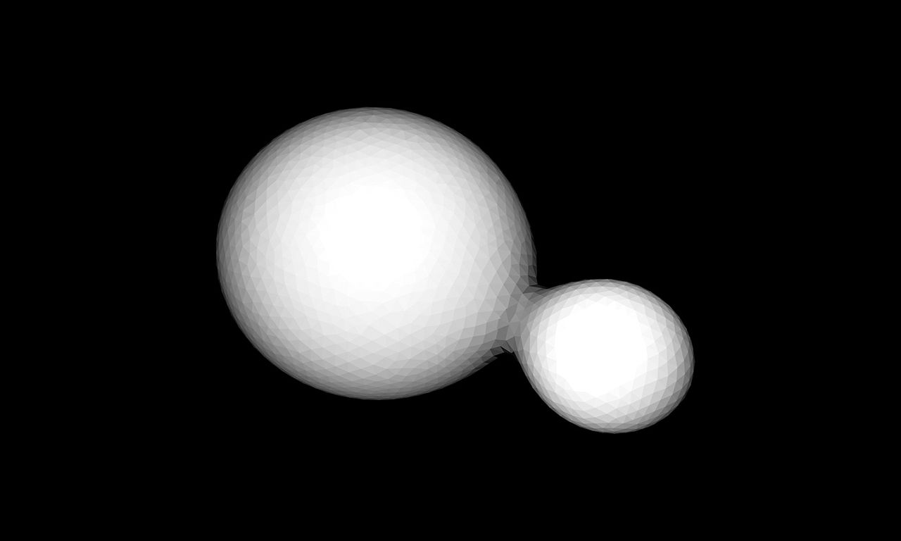 Illustratie van de twee sterren van dubbelster KIC 9832227, gebaseerd op hun helderheid.