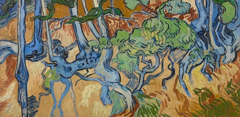 Vincent van Gogh: Boomwortels, juli 1890. Dit schilderij is waarschijnlijk het laatste werk van Van Gogh.