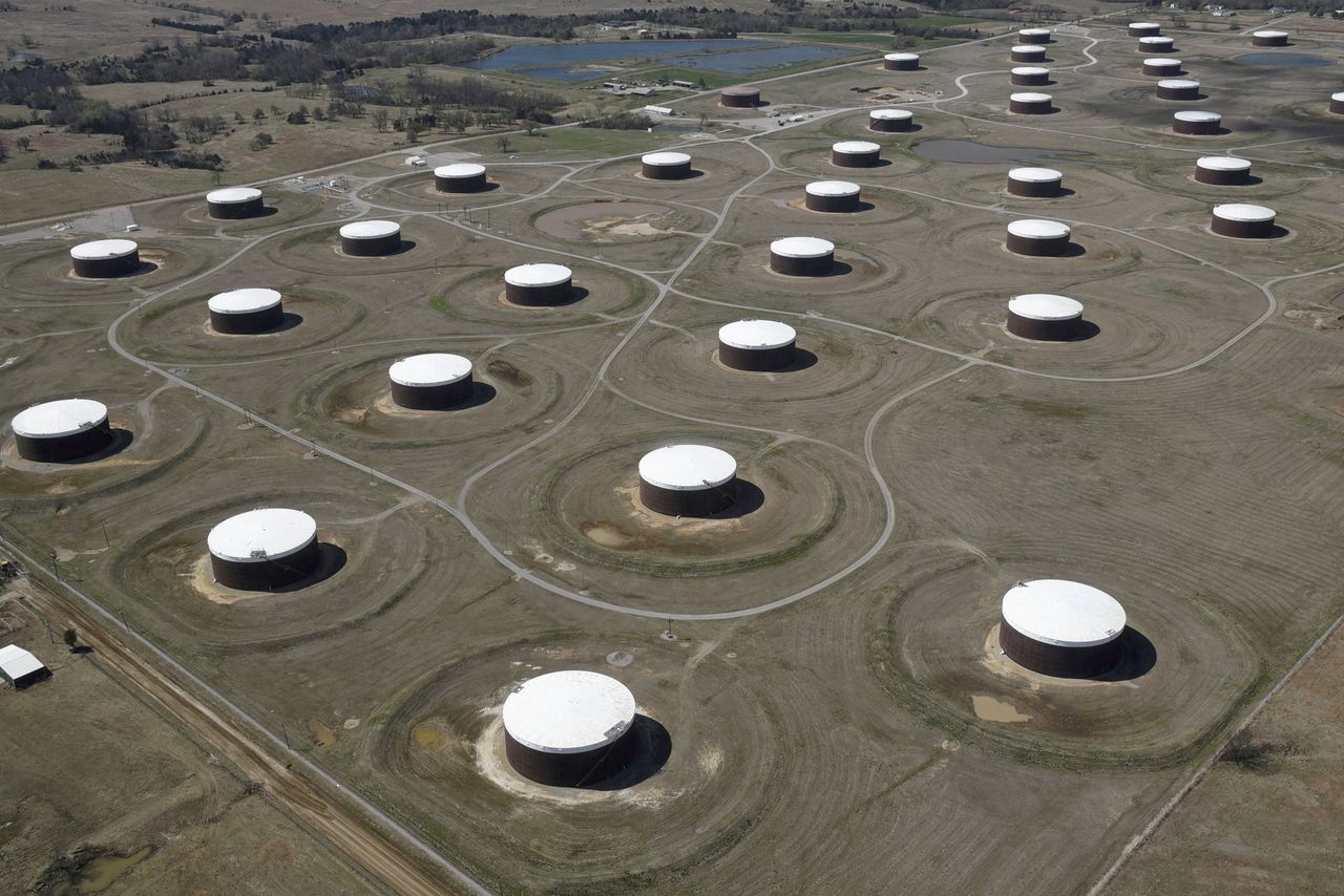 Opslag van ruwe olie in de Amerikaanse staat Oklahoma. =