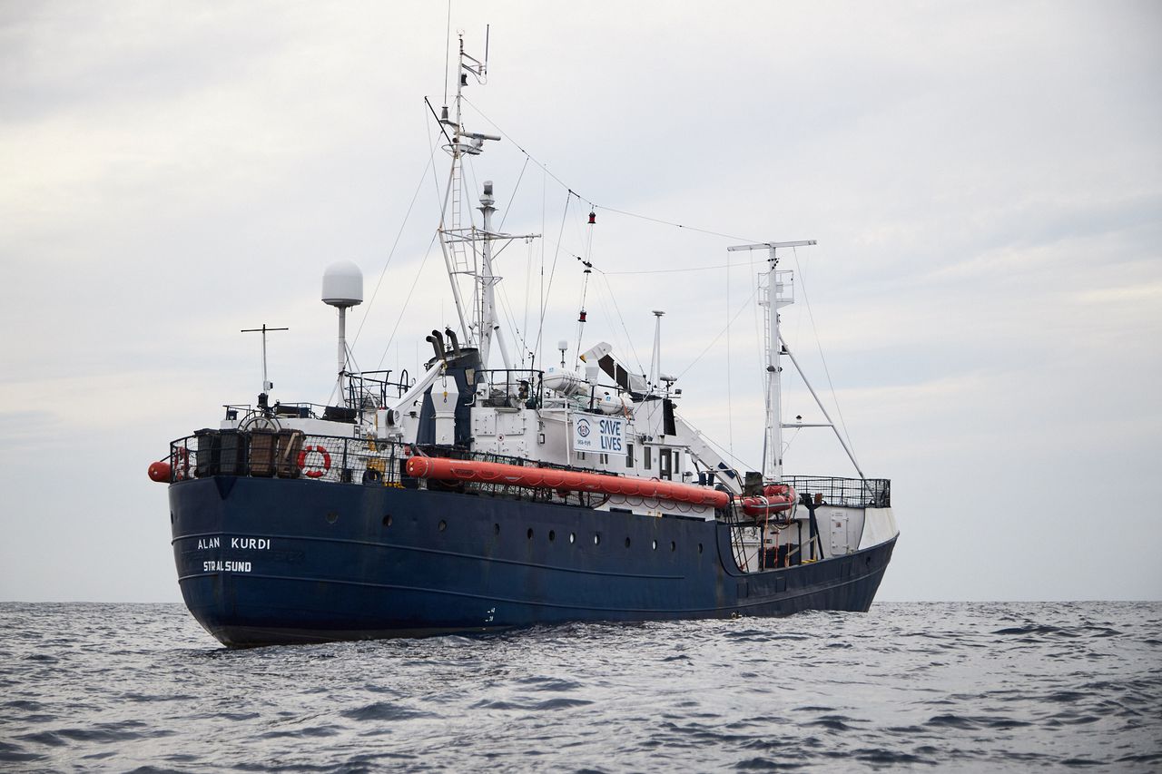 Het schip de Alan Kurdi, dat wordt gebruikt door de Duitse hulporganisatie Sea-Eye.