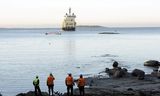 De onderzeese telecommunicatiekabel C-Lion1 wordt op 12 oktober 2015 door het kabelschip Ile de Brehat aan de kust van Helsinki, Finland, op de bodem van de Oostzee gelegd. 