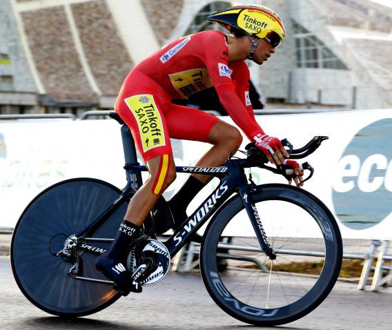 Alberto Contador tijdens de laatste etappe vandaag.