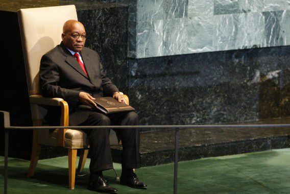 South Africa's President Jacob Zuma waits to address the 66th United Nations General Assembly at U.N. headquarters in New York September 21, 2011. REUTERS/Jessica Rinaldi (UNITED STATES - Tags: POLITICS)