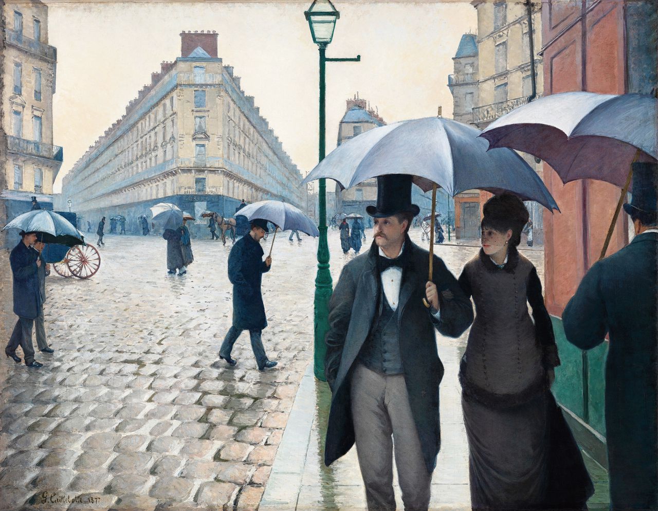 'Parijs: Regenachtige dag' (1877) van de Franse schilder Gustave Caillebotte.