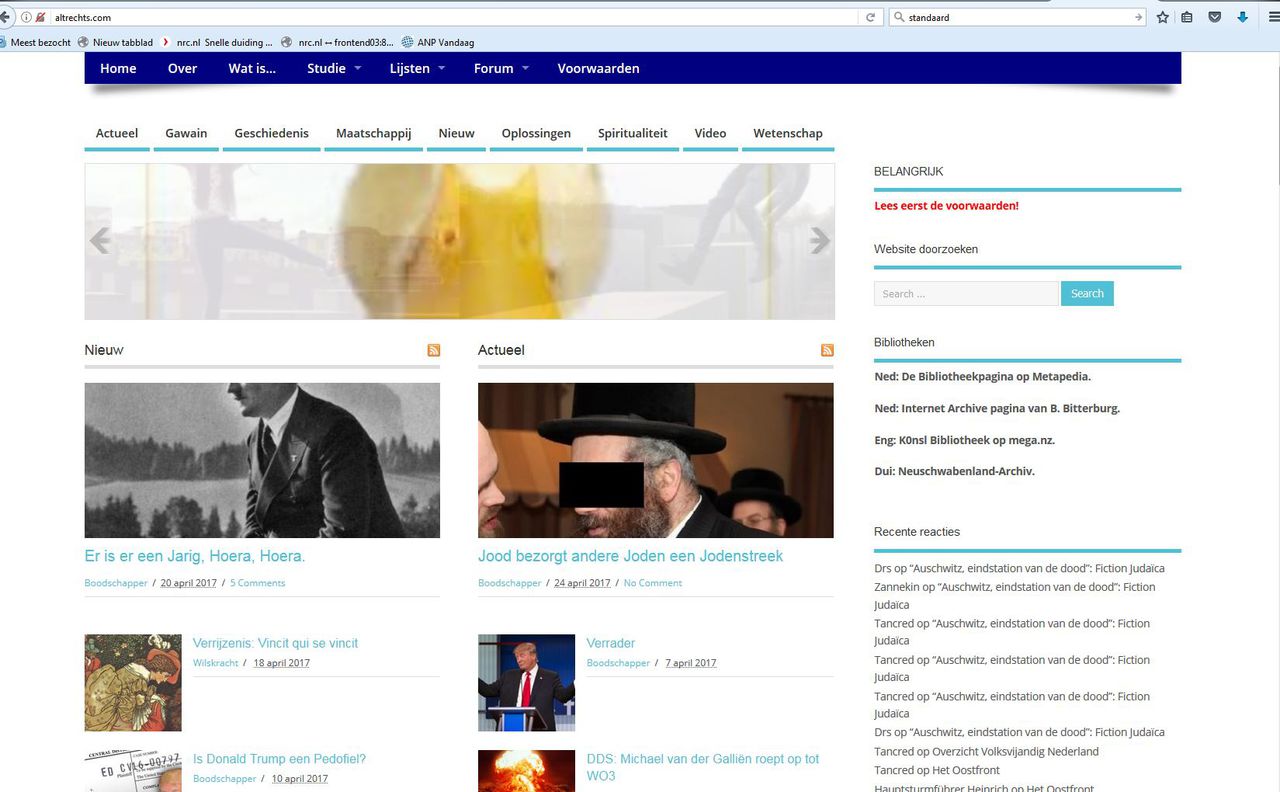 Screenshot van de voorpagina van Altrechts.com