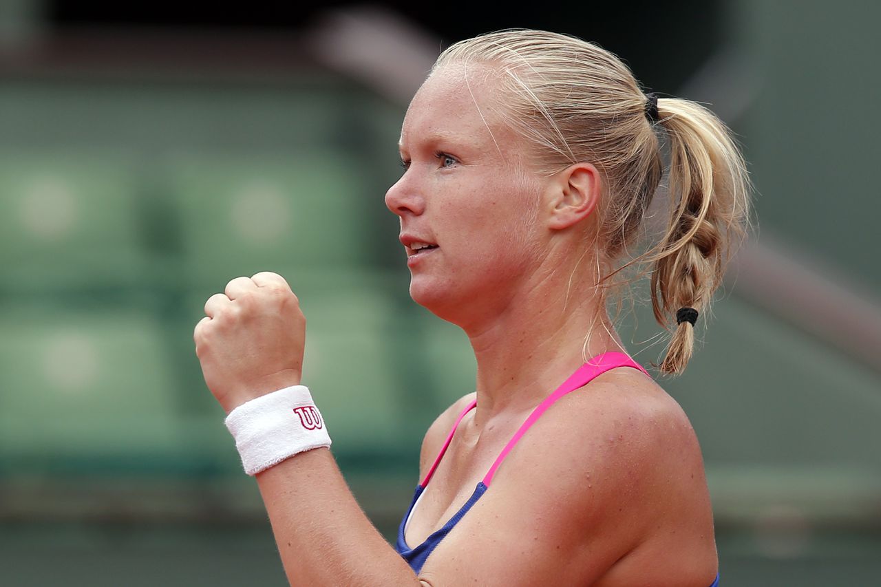 Kiki Bertens in haar wedstrijd tegen Angelique Kerber op Roland Garros.