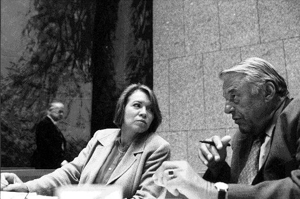 De ministers Sorgdrager en Van Mierlo, in 1997 in de Tweede Kamer.