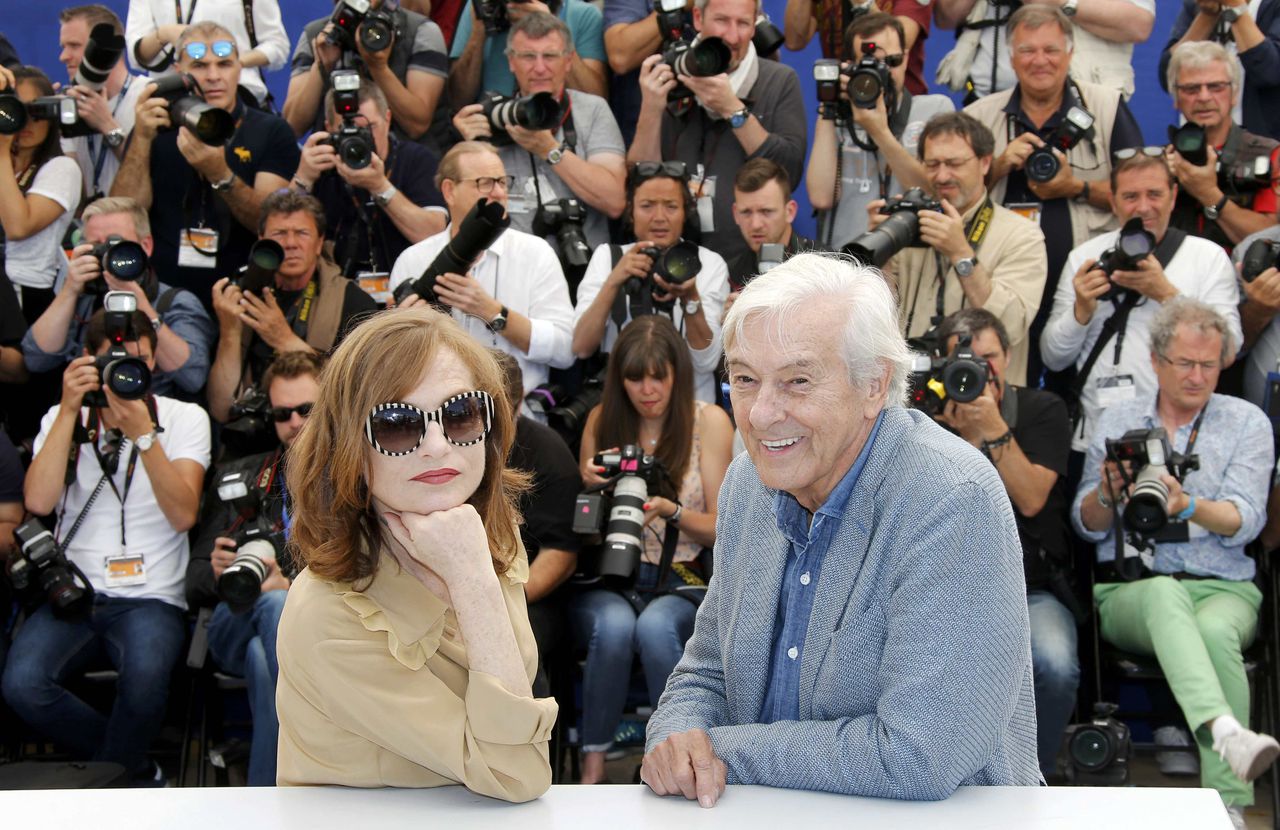 Paul Verhoeven en Isabelle Huppert in Cannes.