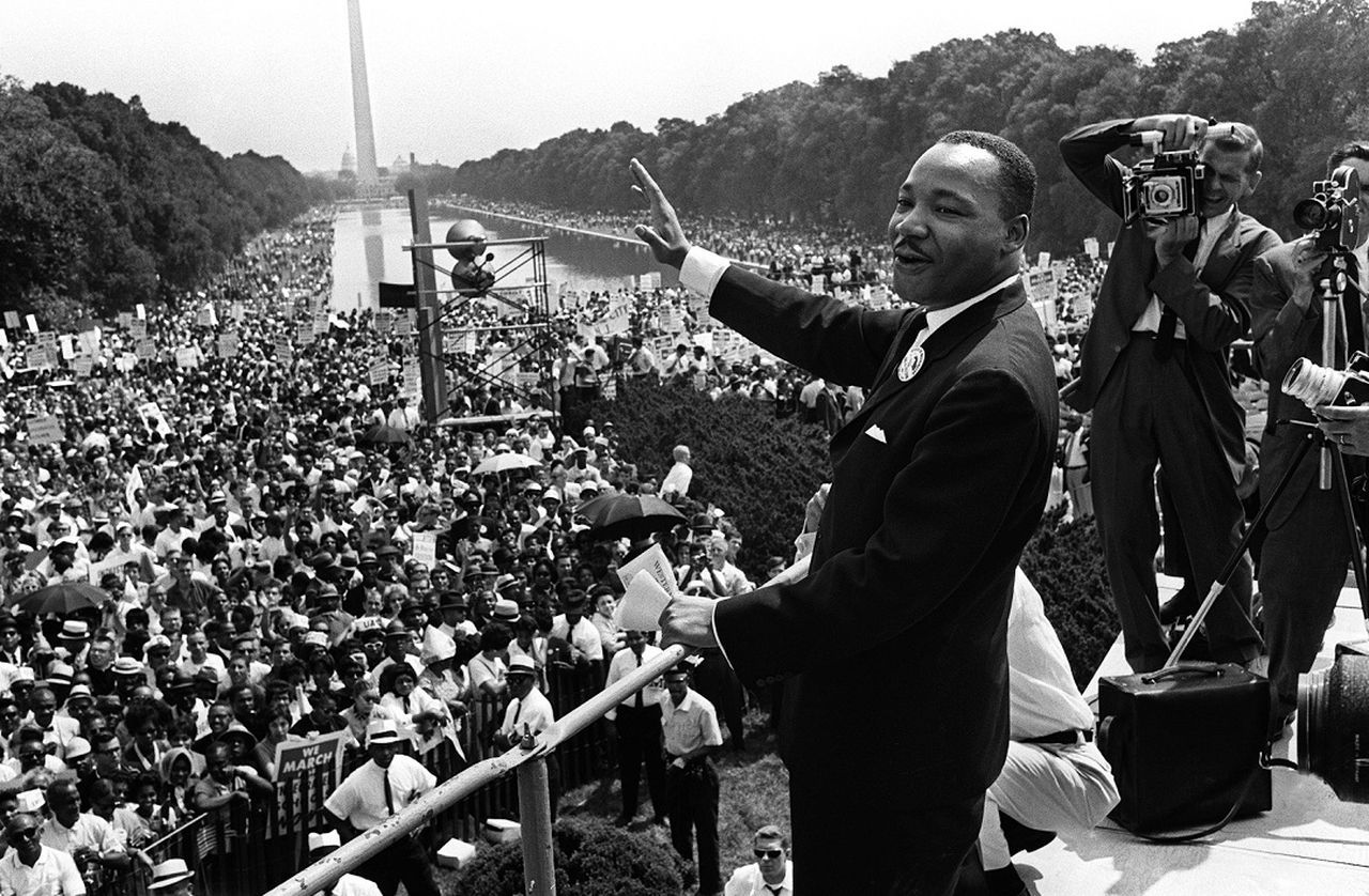 Martin Luther King op 28 augustus 1963 bij de Mall in Washington.