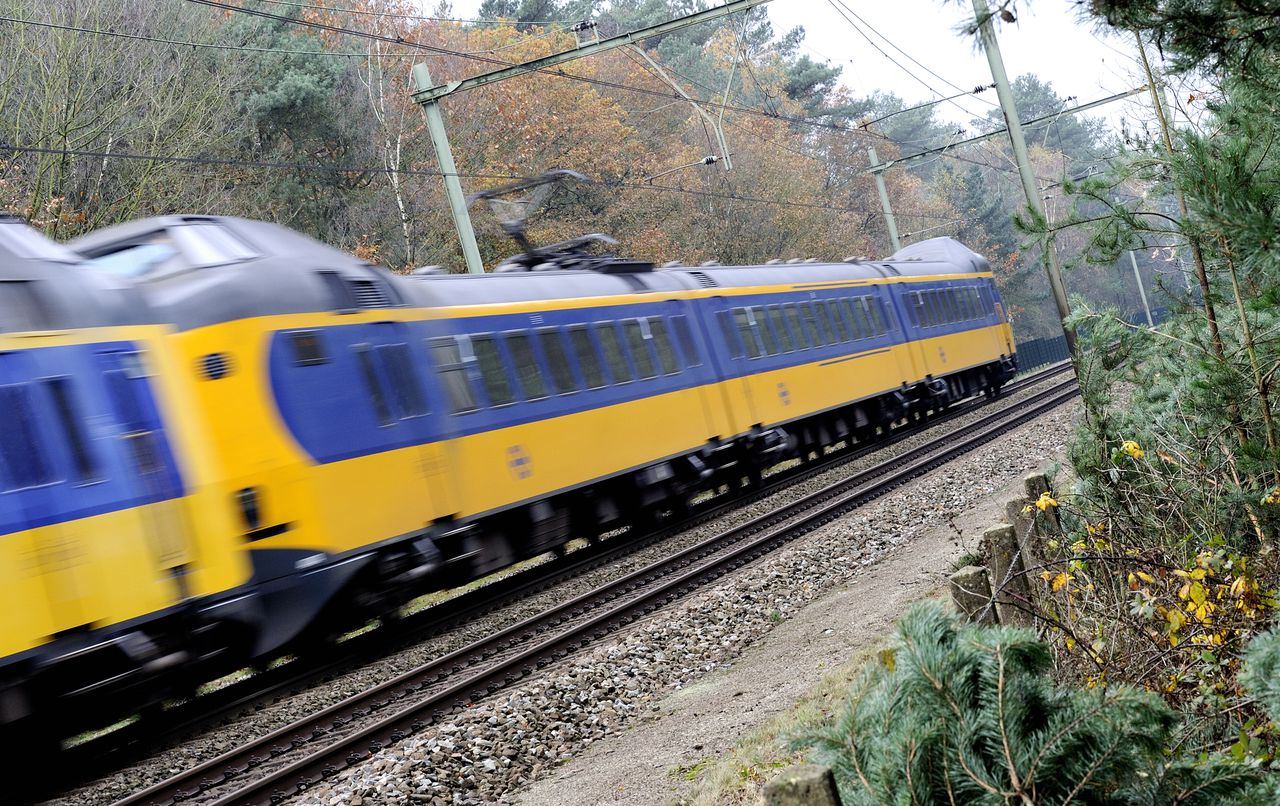 Een trein raast door het herfstlandschap. Door vallende blaadjes in combinatie met nattigheid wordt het spoor glad. Dat zorgt ervoor dat treinen langzamer optrekken en moeilijker afremmen. Dit kan leiden tot vertraging of treinuitval.