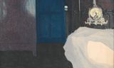 Léon Spilliaert, Interieur. Slaapkamer met lichtinval, 1909 (Gewassen Oost-Indische inkt, penseel, aquarel en kleurpotlood op papier, 65,5 × 50,6 cm).