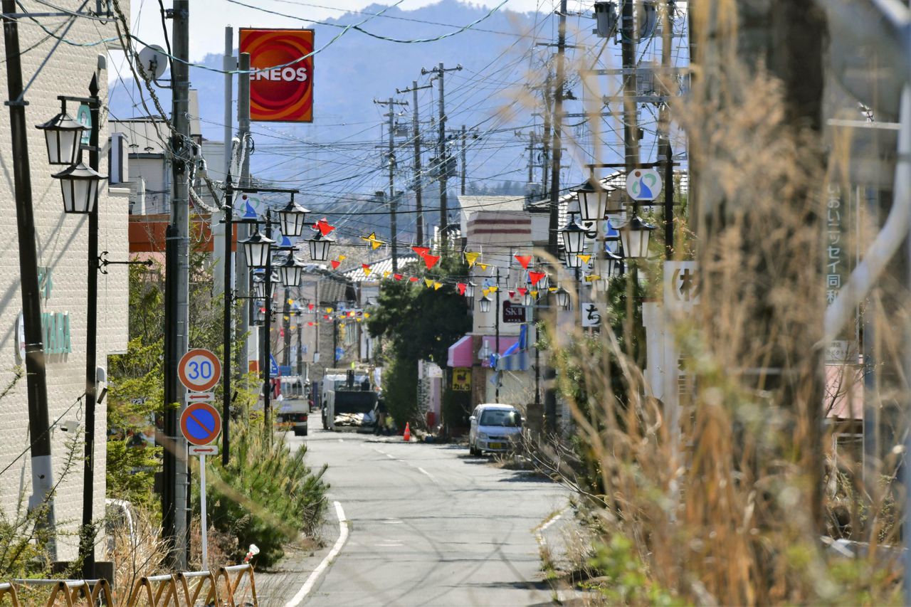Het dorp Okuma, bij de kerncentrale Fukushima. Zo'n 40 procent van de voormalig bewoners van het dorp kunnen volgens de Japanse regering terugkeren.