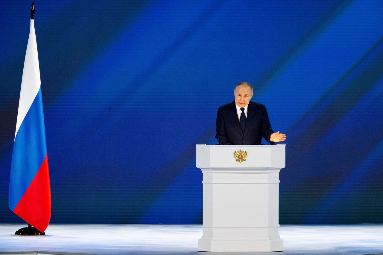 President Vladimir Poetin tijdens zijn toespraak van woensdag voor het parlement over de staat van het land