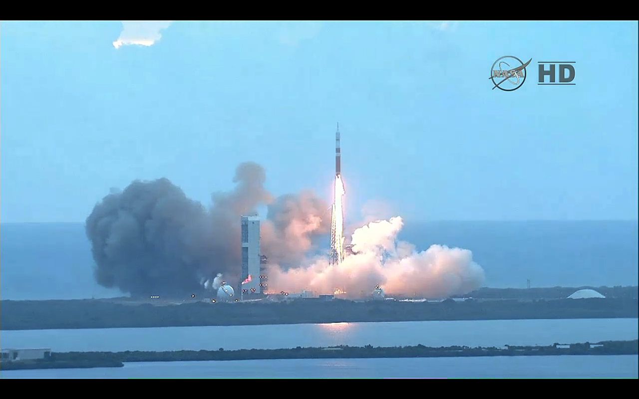 De lancering van de Orion, vanmiddag.