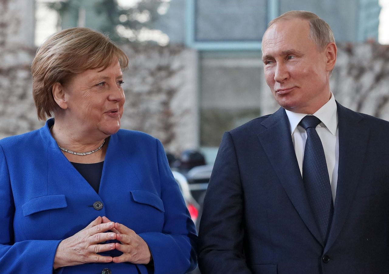 Bondskanselier Merkel met de Russische president Vladimir Poetin in Berlijn, 2020.