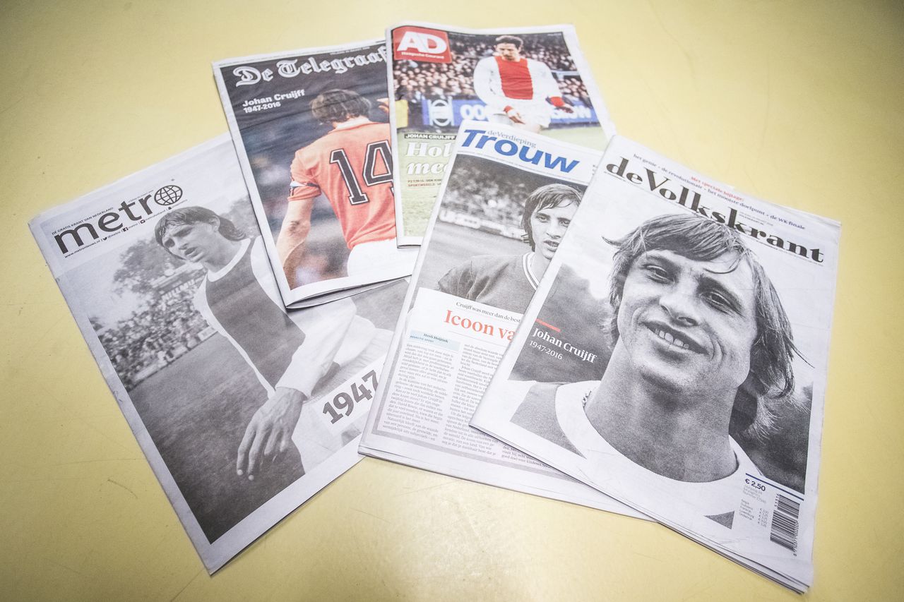 - Voorpagina's van Nederlandse kranten, daags na het overlijden van Johan Cruijff.