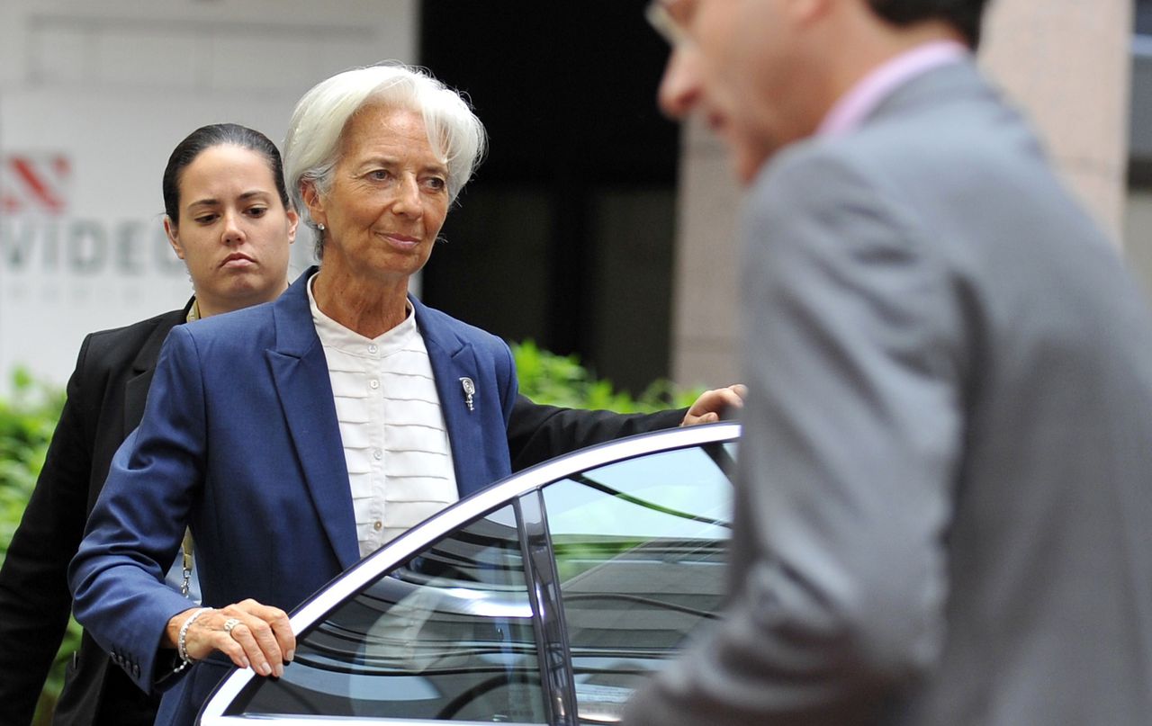 IMF-directeur Lagarde gisterochtend na afloop van de eurotop in Brussel.