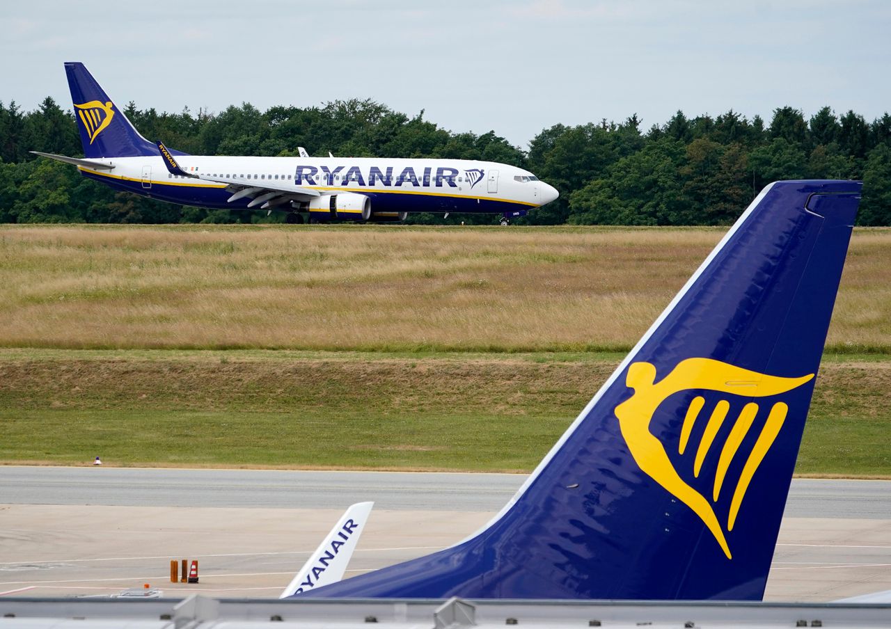 Ryanair-vliegtuigen op de luchthaven Frankfurt-Hahn in Duitsland.