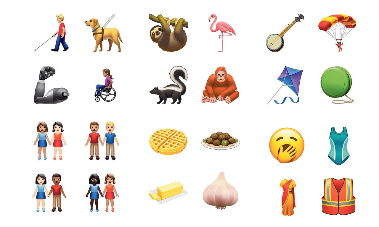Een selectie van de bijna 400 nieuwe emoji’s op WhatsApp voor de iPhone, binnenkort ook op Android-telefoons.