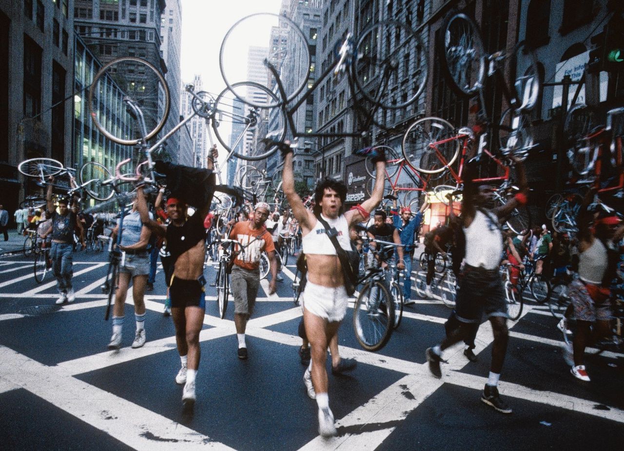 Een protestactie van fietskoeriers in 1987.