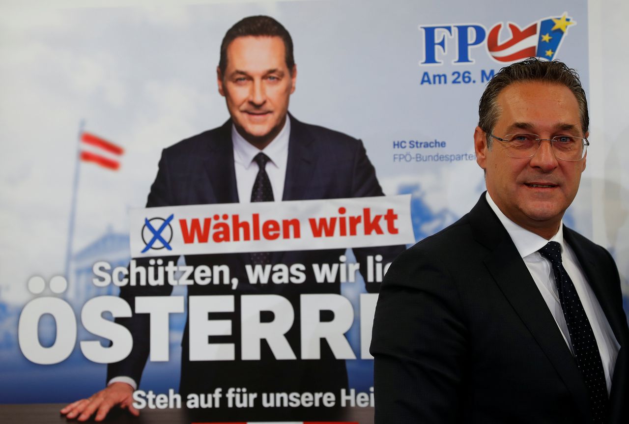 Heinz-Christian Strache van de Oostenrijkse Vrijheidspartij op 23 april in Wenen.