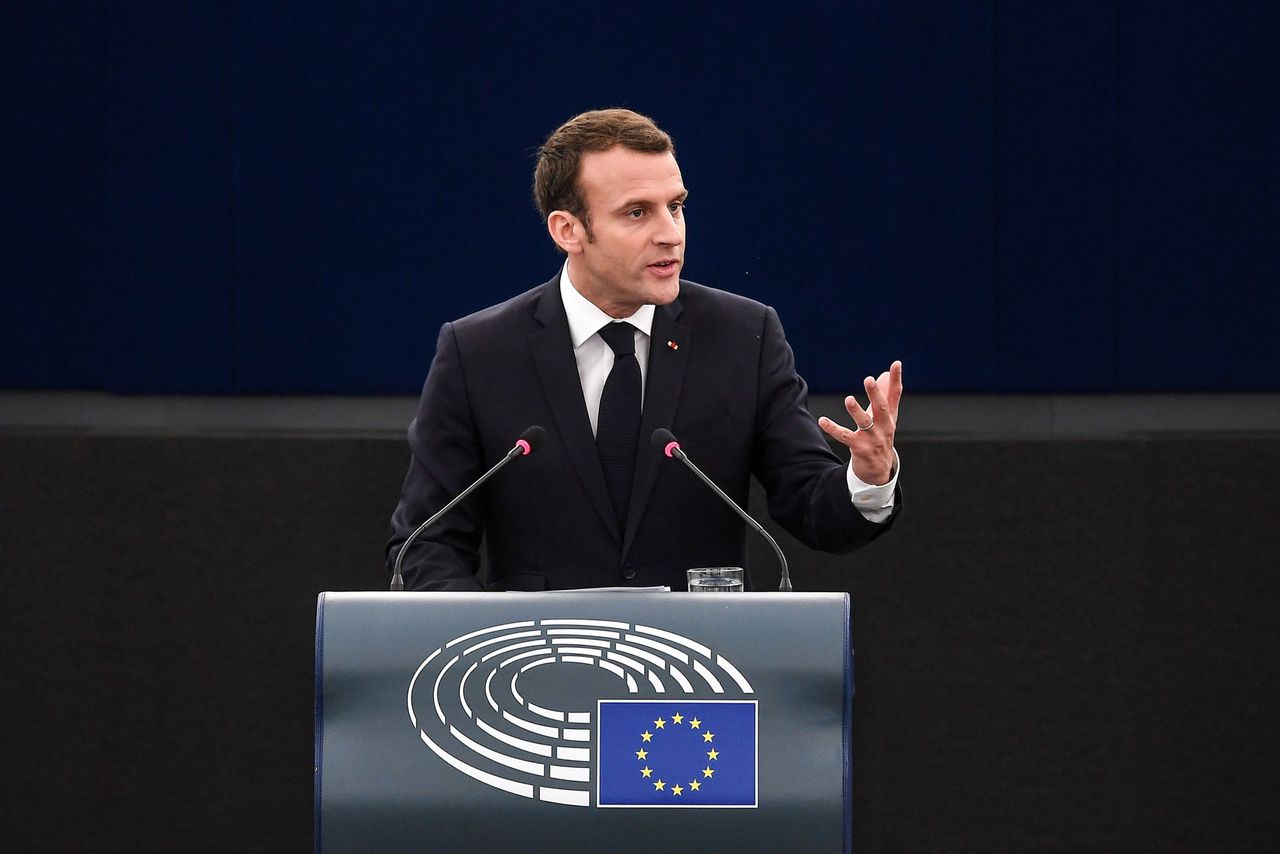 De Franse president Emmanuel Macron tijdens zijn toespraak voor het Europees Parlement in Straatsburg: „Onze verdeeldheid lijkt soms groter dan wat ons verenigt tegenover de rest van de wereld.”