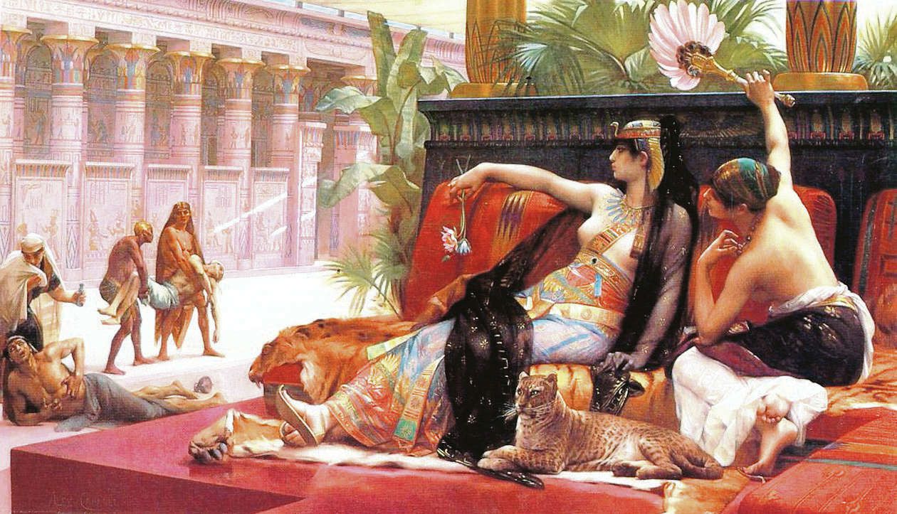 Cleopatra test gif uit op ter dood veroordeelde gevangenen, een schilderij uit 1887 van Alexandre Cabanel (1823-1889)