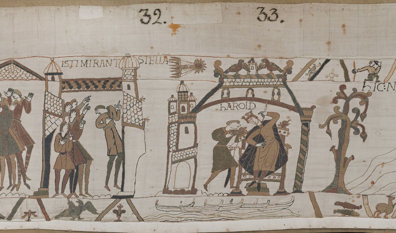 Deel van het Tapijt van Bayeux, met de komeet Halley